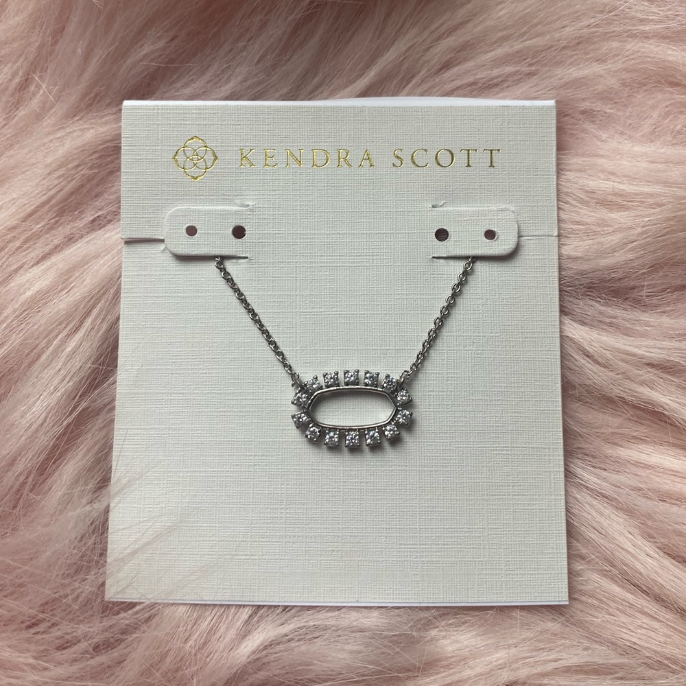 Elisa Open Frame Crystal Pendant Necklace in Silver